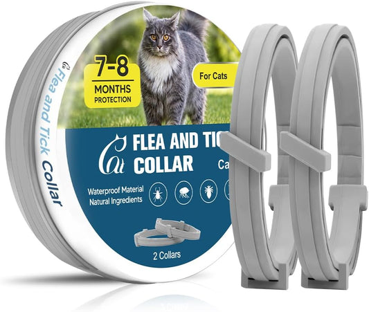 Flea and Tick Collar for Cats - 8-Month Protection, Waterproof, Natural Ingredients, 2-Pack
