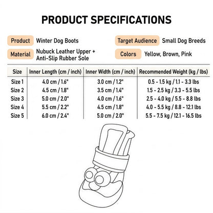 Water-Resistant Winter Dog Boots for Small Breeds - Fleece Lined Paw Protectors with Anti-Slip Sole (Set of 4)