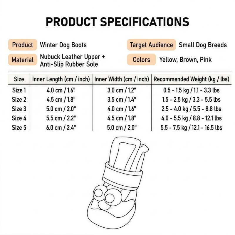 Water-Resistant Winter Dog Boots for Small Breeds - Fleece Lined Paw Protectors with Anti-Slip Sole (Set of 4)