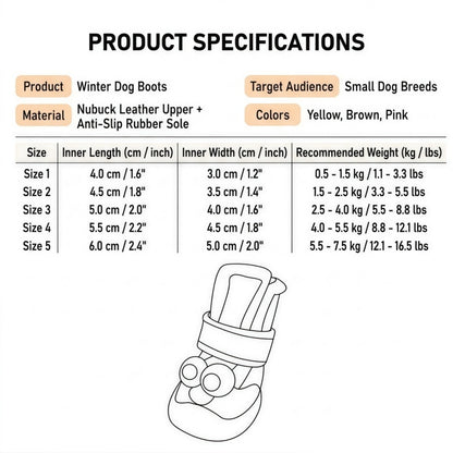 Water-Resistant Winter Dog Boots for Small Breeds - Fleece Lined Paw Protectors with Anti-Slip Sole (Set of 4)