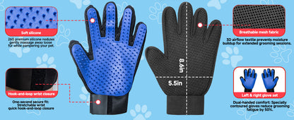 Pet Grooming Gloves, Soft Silicone Gentle Deshedding Brush Gloves for Dogs & Cats, Breathable Mesh