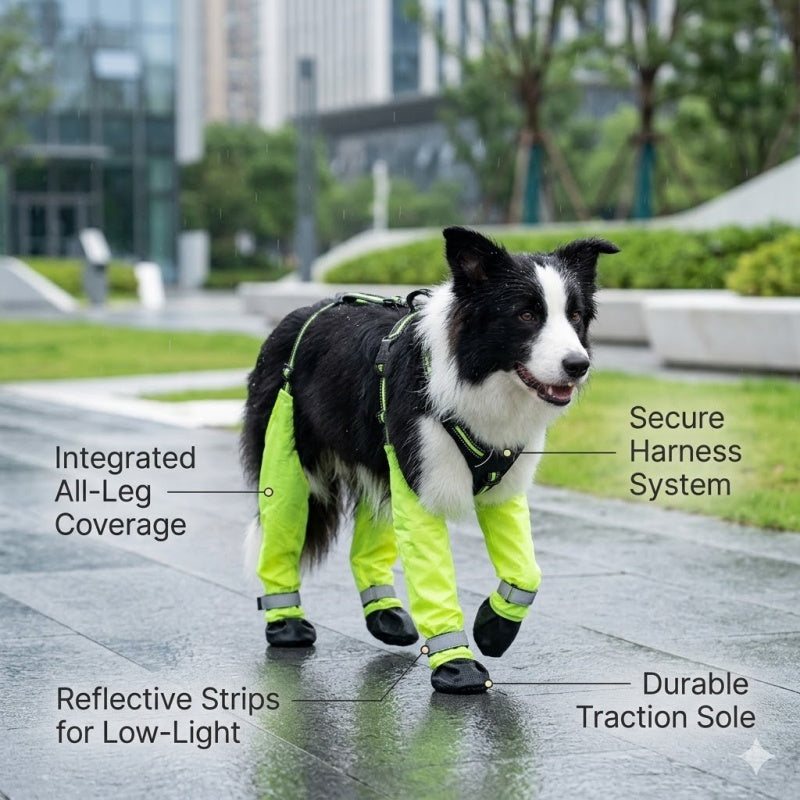 Adjustable Stay-On Dog Suspender Boots - Protective Leggings with Non-Slip Soles & Reflective Straps
