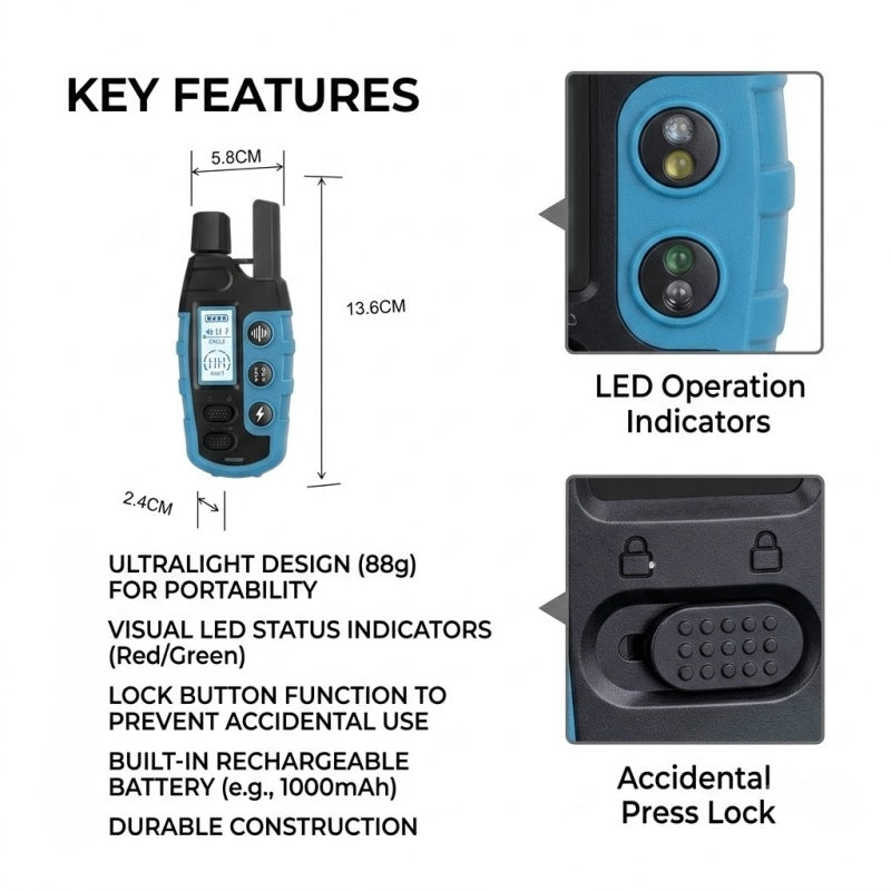 Rechargeable Dog Training Collar with Remote - 600M (2000FT) Range, IP67 Waterproof, 3 Training Modes (Beep, Vibration, Static), Fits 8-150 lbs Dogs