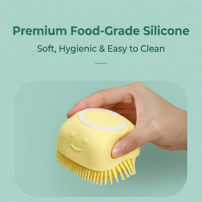 Soft Silicone Bath Brush & Pet Grooming Massager with Soap Dispenser, Ergonomic Non-Slip Body Scrubber