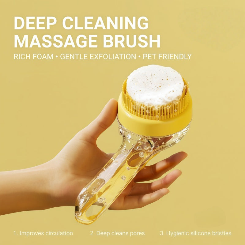 2-in-1 Pet Bath Brush with Liquid Soap Dispenser, Soft Silicone Grooming Massage Scrubber for Dogs and Cats