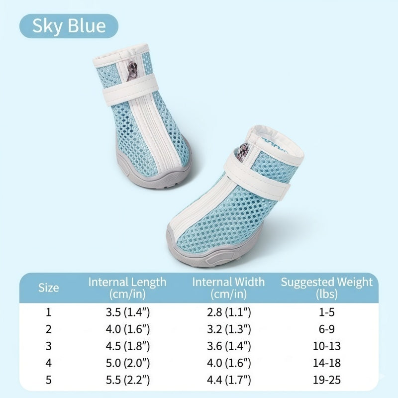 Breathable Mesh Dog Boots with Anti-Slip Sole and Adjustable Straps for Paw Protection