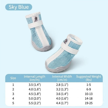 Breathable Mesh Dog Boots with Anti-Slip Sole and Adjustable Straps for Paw Protection