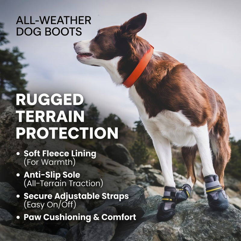 Water-Repellent Dog Boots with Anti-Slip Sole & Reflective Straps, Winter Fleece Lined Paw Protectors