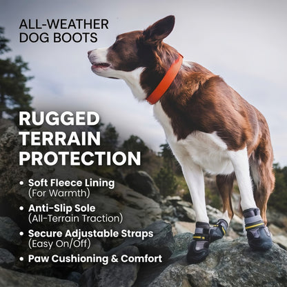 Water-Repellent Dog Boots with Anti-Slip Sole & Reflective Straps, Winter Fleece Lined Paw Protectors