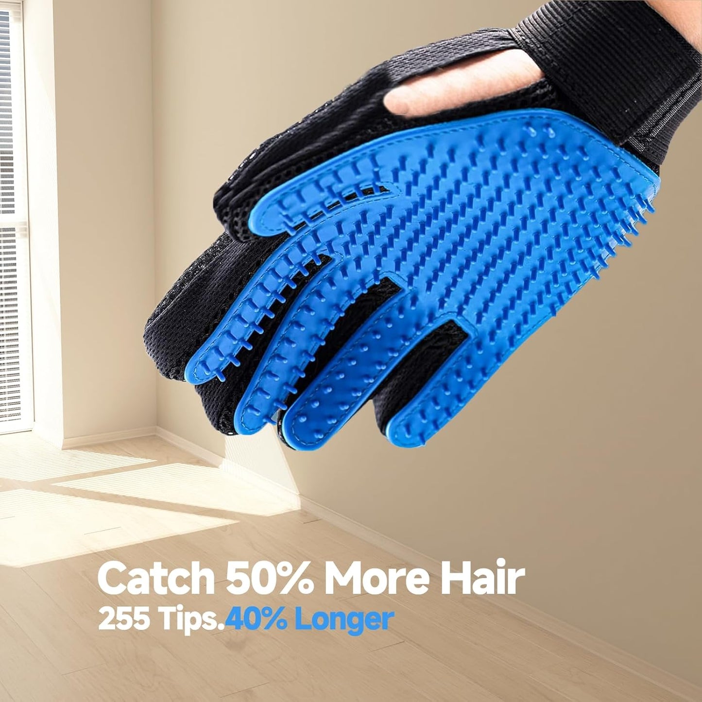 Pet Grooming Gloves, Soft Silicone Gentle Deshedding Brush Gloves for Dogs & Cats, Breathable Mesh