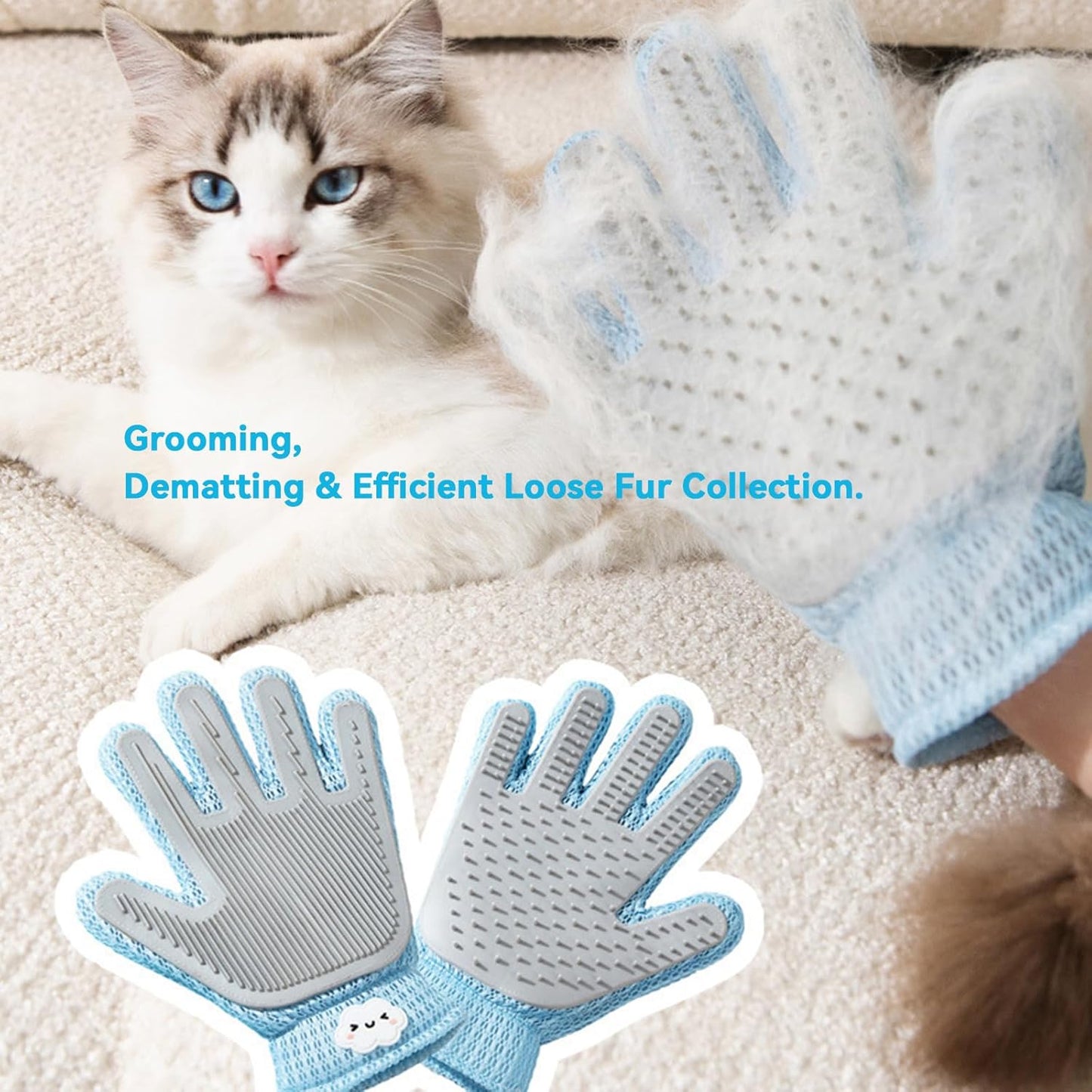 Pet Grooming Glove for Cats and Dogs - Breathable Mesh Deshedding Mitt with Soft Silicone Bristles for Gentle Hair Removal & Furniture Cleaning
