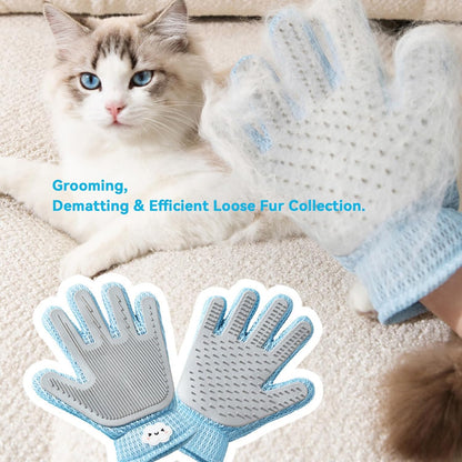 Pet Grooming Glove for Cats and Dogs - Breathable Mesh Deshedding Mitt with Soft Silicone Bristles for Gentle Hair Removal & Furniture Cleaning