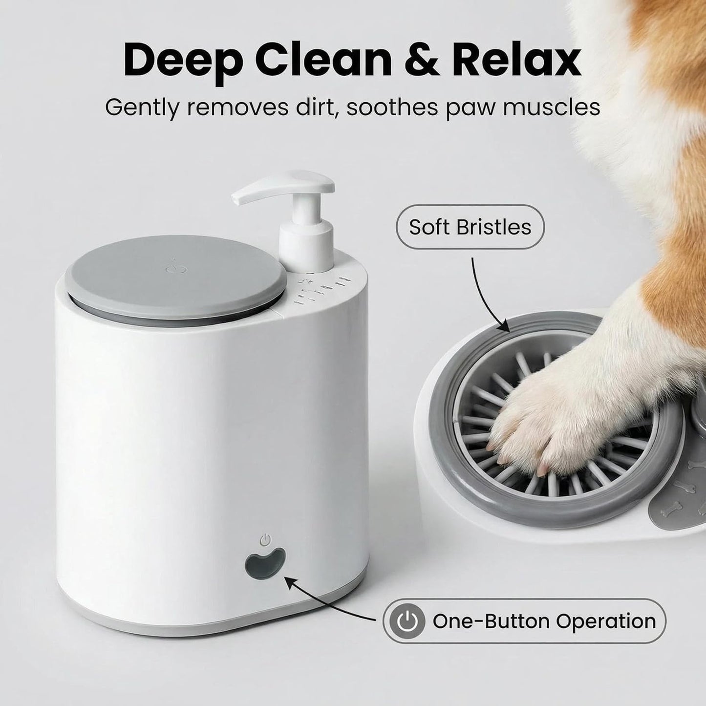 Automatic Dog Paw Cleaner with Soap Dispenser - Electric Portable Pet Paw Washer Cup with Soft Silicone Bristles