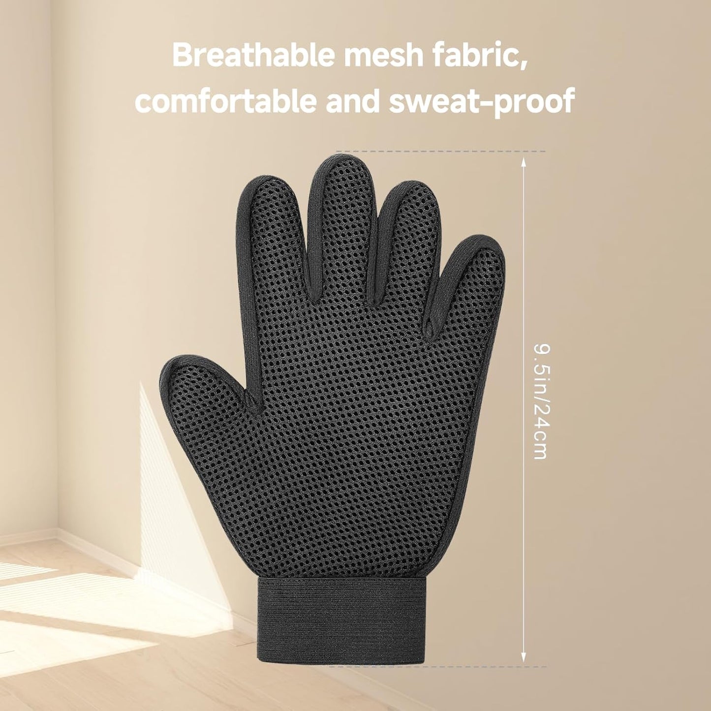 Pet Grooming Gloves, Soft Silicone Gentle Deshedding Brush Gloves for Dogs & Cats, Breathable Mesh