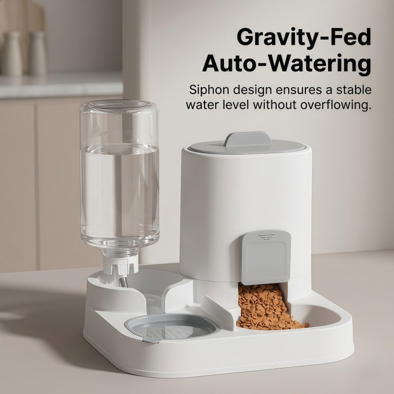 2-in-1 Gravity Pet Feeder and Water Dispenser Set for Cats & Small Dogs, Automatic Waterer & Dry Food Storage Station