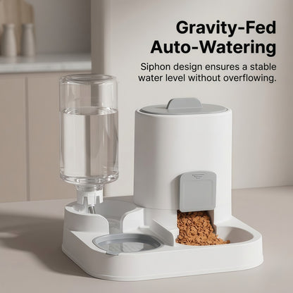 2-in-1 Gravity Pet Feeder and Water Dispenser Set for Cats & Small Dogs, Automatic Waterer & Dry Food Storage Station