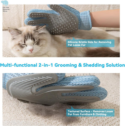 Pet Grooming Glove for Cats and Dogs - Breathable Mesh Deshedding Mitt with Soft Silicone Bristles for Gentle Hair Removal & Furniture Cleaning