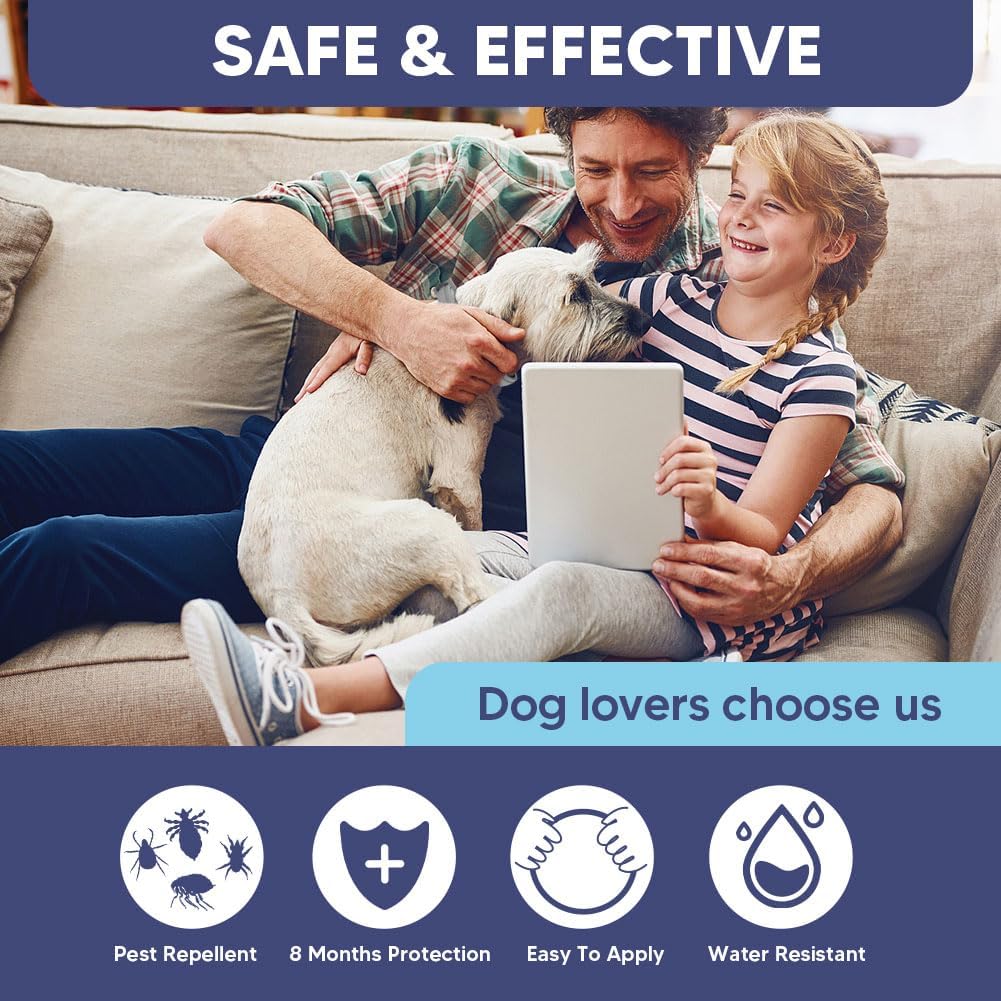 Flea and Tick Collar for Dogs & Puppies - 8-Month Protection, Water-Resistant & Adjustable (2 Pack)