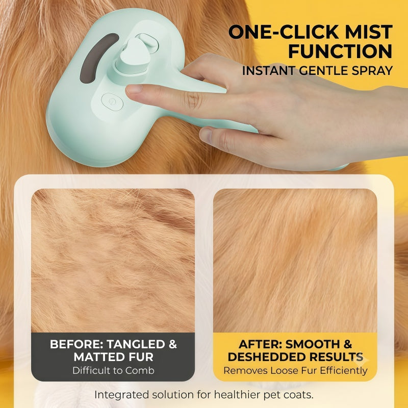 3-in-1 Electric Pet Steaming Brush with Spray, Self-Cleaning Grooming & Deshedding Comb for Cats and Dogs, USB Rechargeable