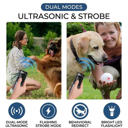 3-Head Ultrasonic Dog Training Device & Anti-Bark Deterrent with LED Flashlight, Rechargeable Dual-Mode Bark Control Tool