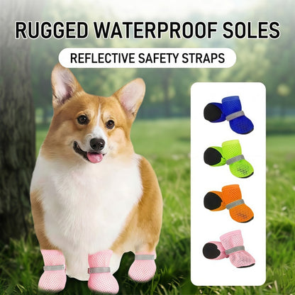 Breathable Mesh Dog Boots with Reflective Straps and Non-Slip Rubber Sole for Small to Medium Dogs
