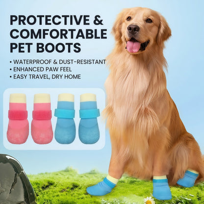 Waterproof Dog Boots, Anti-Slip Rubber Sole Paw Protectors with Adjustable Straps, 4-Pack