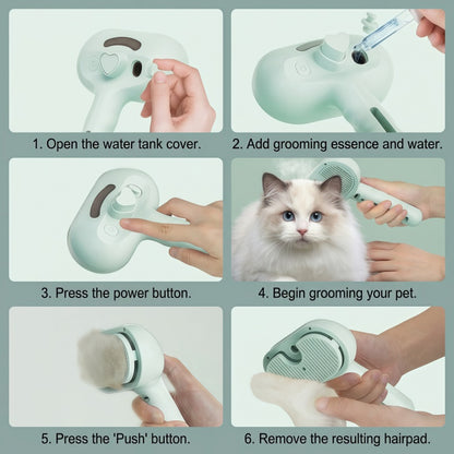 3-in-1 Electric Pet Steaming Brush with Spray, Self-Cleaning Grooming & Deshedding Comb for Cats and Dogs, USB Rechargeable