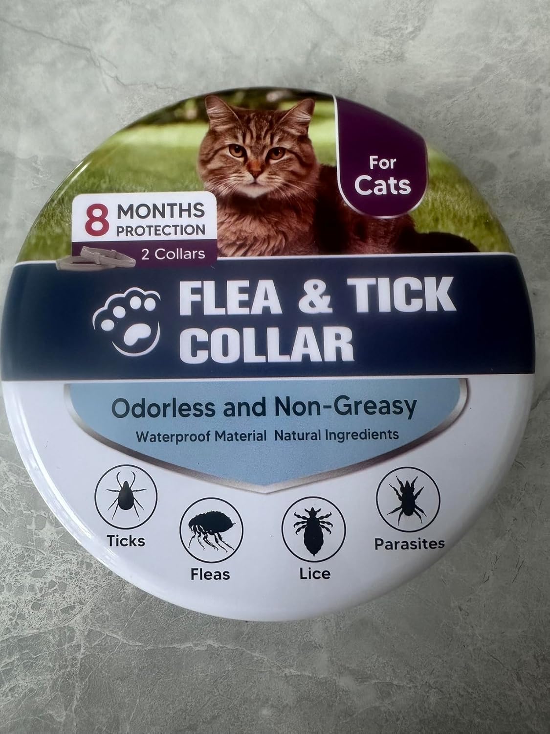 8-Month Flea and Tick Collar for Cats, Adjustable Waterproof Pest Repellent Collar, 2 Pack (Grey)