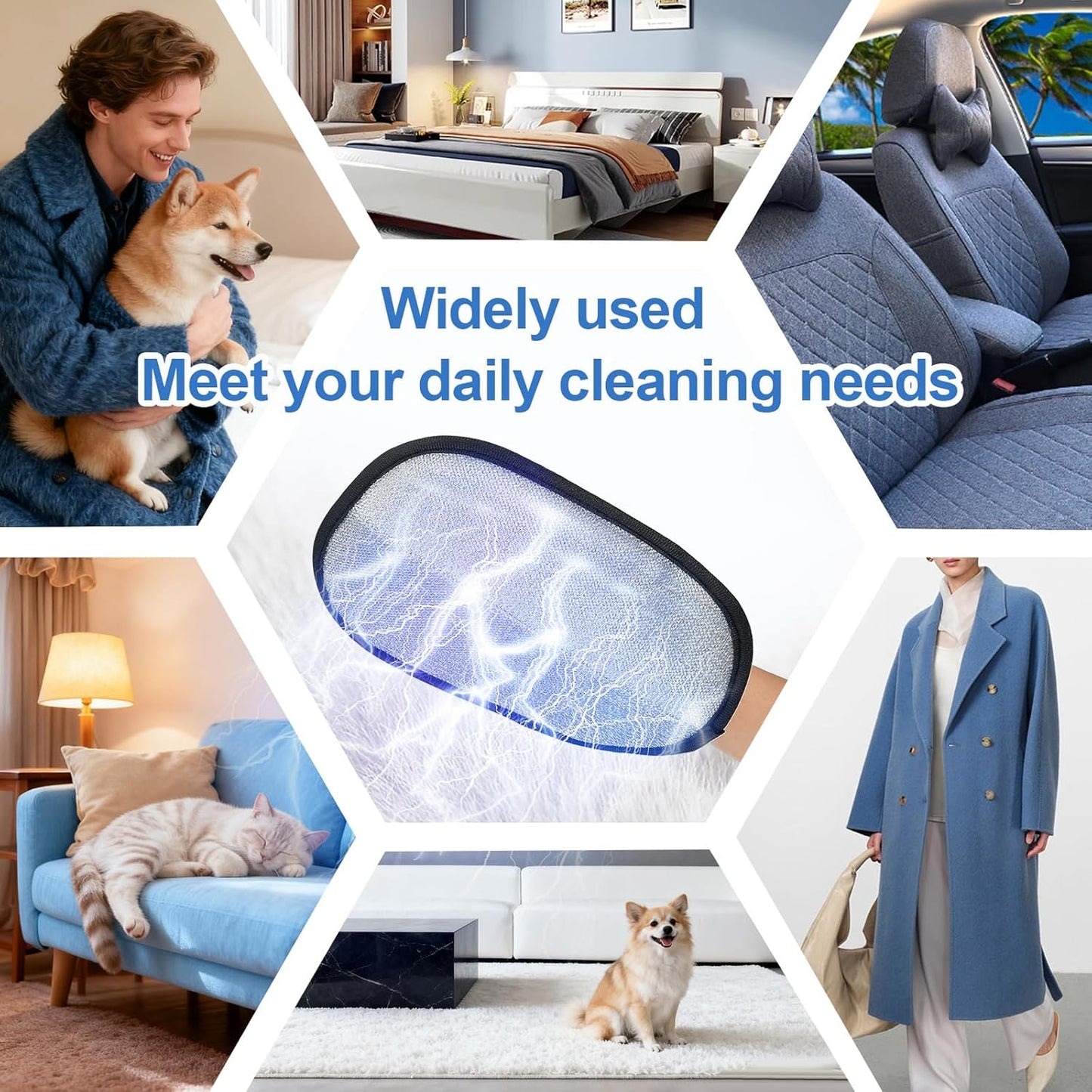 Reusable Pet Hair Remover Glove, Dual-Directional Electrostatic Lint Remover Mitt for Furniture, Couch, Bedding, Carpet & Clothing