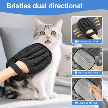 Reusable Pet Hair Remover Glove, Dual-Directional Electrostatic Lint Remover Mitt for Furniture, Couch, Bedding, Carpet & Clothing
