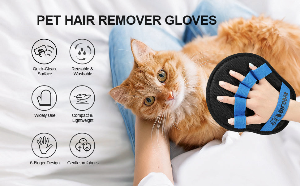 Reusable Pet Hair Remover Glove, Electrostatic Dual-Directional Fabric Lint Mitt for Couch, Furniture, Carpet, Bedding & Clothing