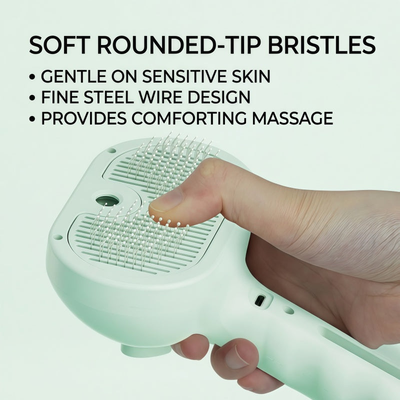 3-in-1 Electric Pet Steaming Brush with Spray, Self-Cleaning Grooming & Deshedding Comb for Cats and Dogs, USB Rechargeable