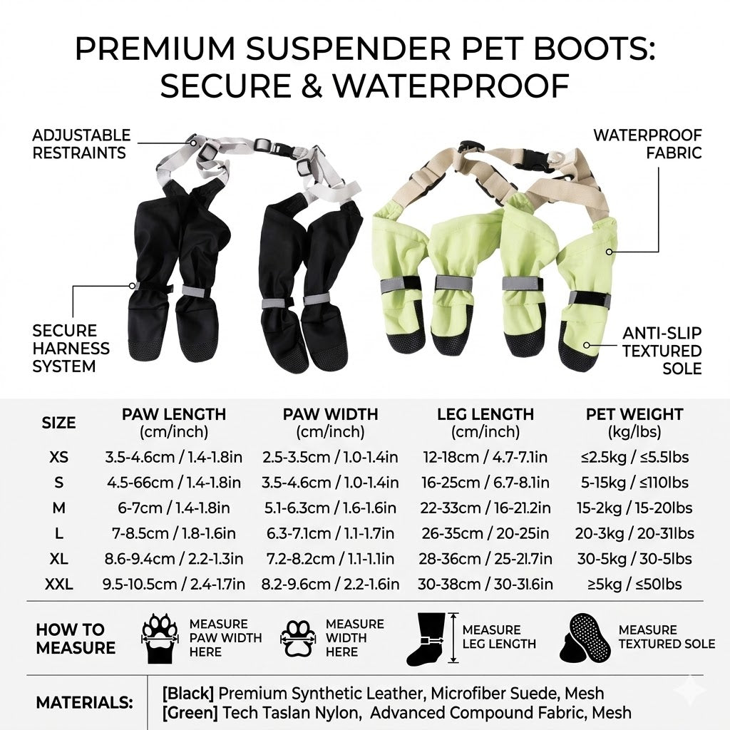 All-Terrain Dog Suspender Boots with Integrated Harness System - Waterproof, Anti-Slip Paw Protection
