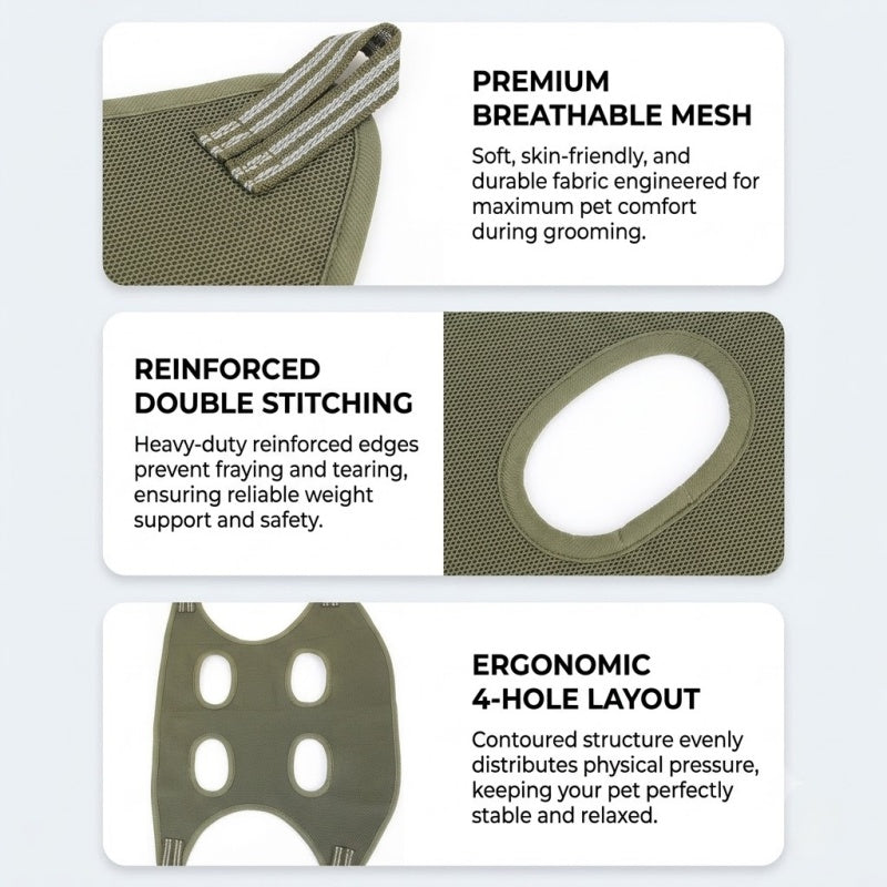 Breathable Mesh Pet Grooming Hammock Sling with Stainless Steel Hooks for Dogs & Cats - Safe Nail Trimming, Bathing, and Eye/Ear Care