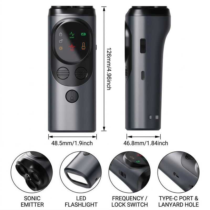 3-Head Ultrasonic Dog Training Device & Anti-Bark Deterrent with LED Flashlight, Rechargeable Dual-Mode Bark Control Tool