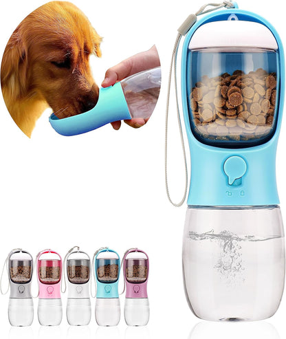 Portable Dog Water Bottle with Food Container and Water Filter - Leak-Proof Travel Pet Dispenser for Walking, Hiking