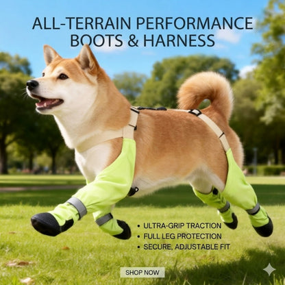 All-Terrain Dog Suspender Boots with Integrated Harness System - Waterproof, Anti-Slip Paw Protection
