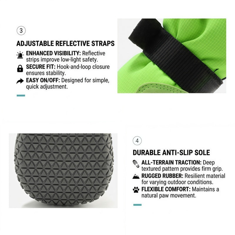 Waterproof Dog Boots with Anti-Slip Rubber Sole & Reflective Straps - All-Weather Paw Protectors