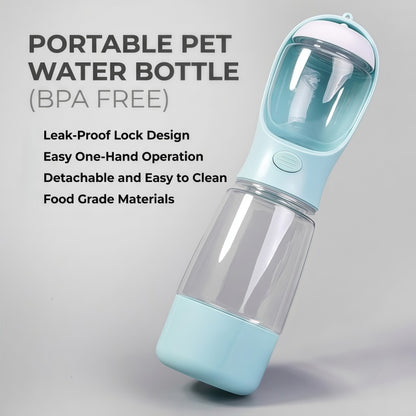4-in-1 Portable Dog Water Bottle with Food Container & Waste Bag Dispenser - 400ml / 13.5 fl oz