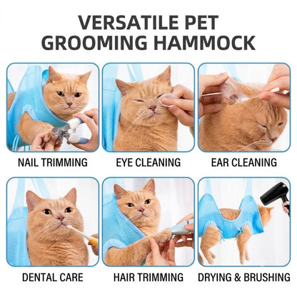 Breathable Mesh Pet Grooming Hammock Harness for Cats & Small Dogs with Adjustable Leg Straps, Light Blue