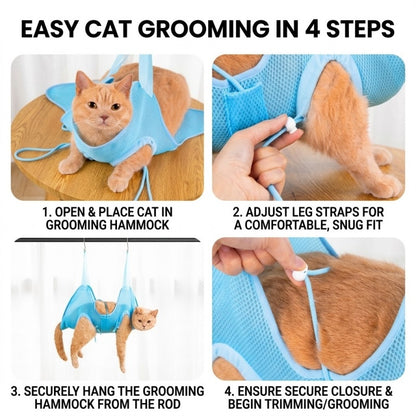 Breathable Mesh Pet Grooming Hammock Harness for Cats & Small Dogs with Adjustable Leg Straps, Light Blue