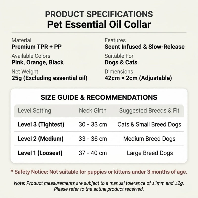 Plant-Based Essential Oil Pet Diffuser Collar, Adjustable Refillable Aromatherapy Collar for Dogs and Cats