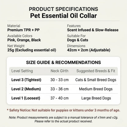 Plant-Based Essential Oil Pet Diffuser Collar, Adjustable Refillable Aromatherapy Collar for Dogs and Cats