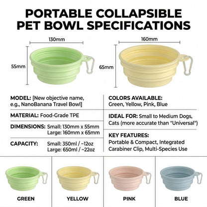Collapsible Silicone Pet Dog Bowl with Carabiner Clip - Portable Travel Water & Food Feeder for Small & Medium Dogs