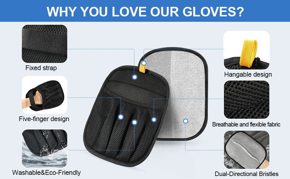 Reusable Pet Hair Remover Glove, Dual-Directional Electrostatic Lint Remover Mitt for Furniture, Couch, Bedding, Carpet & Clothing