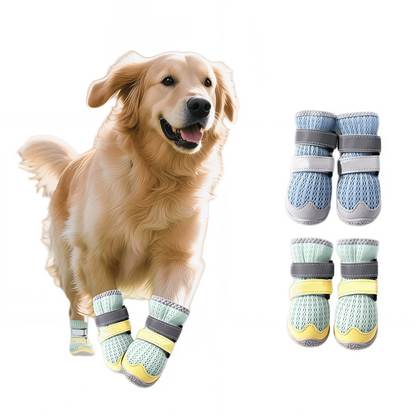 Breathable Mesh Tall Dog Boots with Reflective Straps and Anti-Slip Rubber Sole, Protective Dog Shoes for Hot Pavement and Rain, 4-Pack