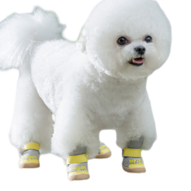 Breathable Mesh Dog Boots for Small Breeds - Non-Slip Pet Shoes with Adjustable Straps (Grey/Yellow)