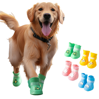 Waterproof Dog Rain Boots - Anti-Slip Silicone Paw Protectors with Adjustable Straps