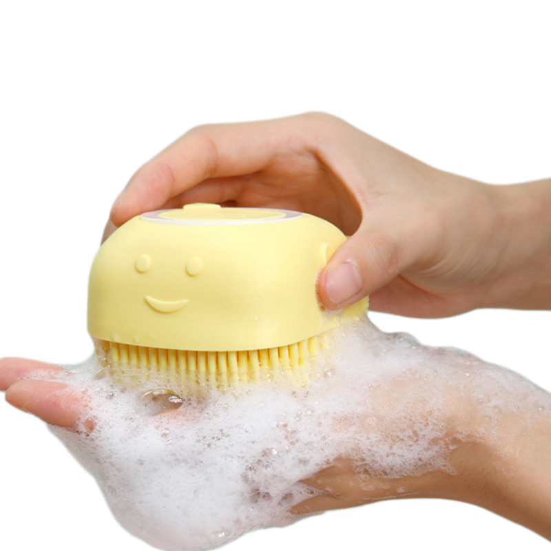 Soft Silicone Bath Brush & Pet Grooming Massager with Soap Dispenser, Ergonomic Non-Slip Body Scrubber