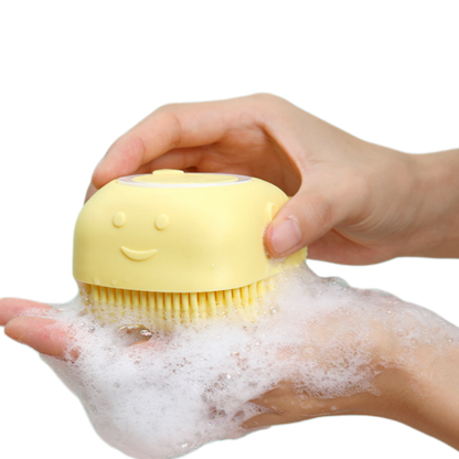 Soft Silicone Bath Brush & Pet Grooming Massager with Soap Dispenser, Ergonomic Non-Slip Body Scrubber